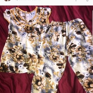 Golden Yellow Floral Pajama Print Set